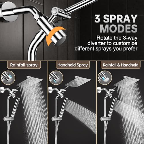 All Metal 8" Luxurious Rain Shower Head with Handheld