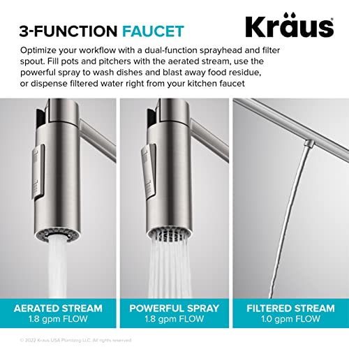 Oletto 2-in-1 Commercial Style Pull-Down Single Handle Water Filter Kitchen Faucet for Reverse Osmosis or Water Filtration System in Matte Black, KFF-2631MB
