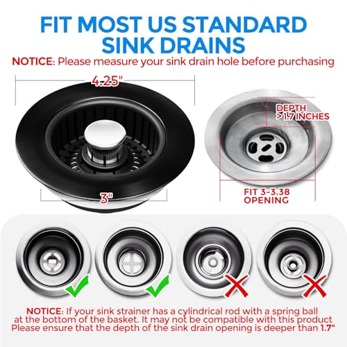 3 in 1 Kitchen Sink Drain Strainer Stopper Removable Basket Pop