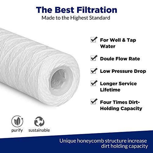 20 Micron 10"x2.5" String Wound Whole House Water Filter (6 Count)