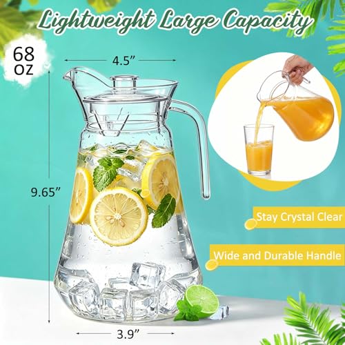 Tessco 6 Pcs Plastic Pitchers 60 Oz Clear Water Beer Jug Large (6 Count)