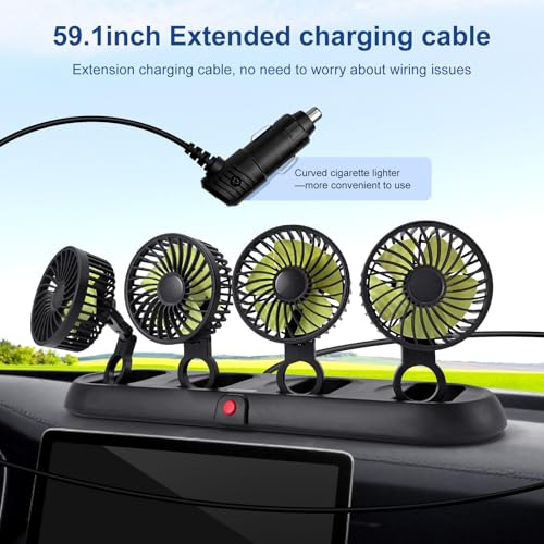 Portable 4 Head Car Cooling Fan with Cigarette Lighter Plug