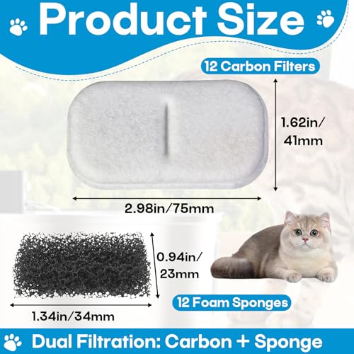 12+12 Pack Cat Water Filters Replacement for 108Oz (12 Count)