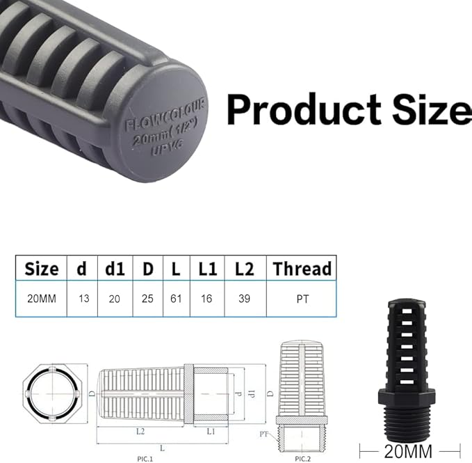 TOMEX 1/2 Inch Threaded Suction/Overflow Strainer, Screen Strainer 1/2 Inch (2 Pack)