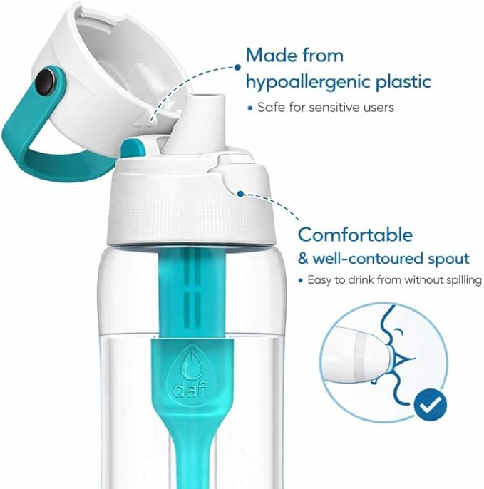 Dafi Filtered Water Bottle with Straw 17 oz - Sports Water Bottle Reusable with Carbon Filter for Gym, Travel, Daily Use - Leakproof, BPA-Free with Hypoallergenic Mouthpiece & Carrying Handle - Blue
