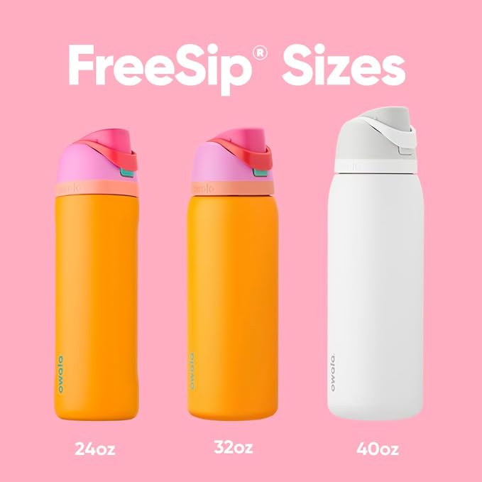 Owala FreeSip Insulated Stainless Steel Water Bottle with Straw for Sports and Travel, BPA-Free Sports Water Bottle, 24 oz, Plum/Orchid, Electric Orchid