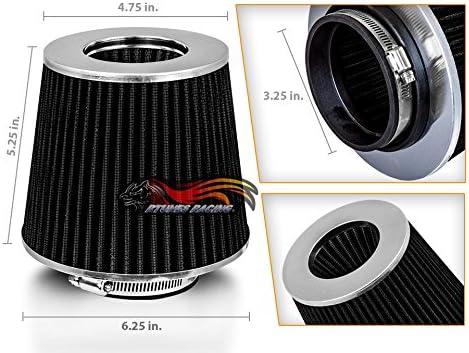 BLACK 3.25" 82.5 mm Inlet Cold Air Cone Replacement Performance Washable Clamp-On Dry Air Filter