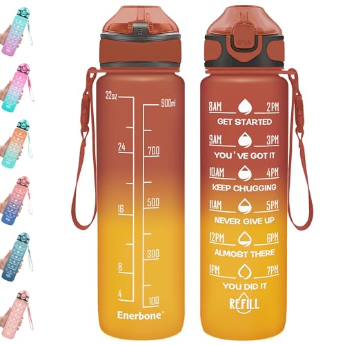32 oz Drinking Water Bottle with Times to Drink and Straw