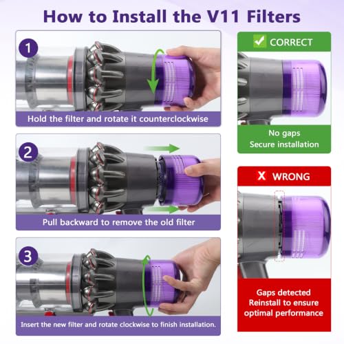 V11 Filter Replacement for Dyson V15 Detect Cordless Vacuum Cleaner (3 Count)