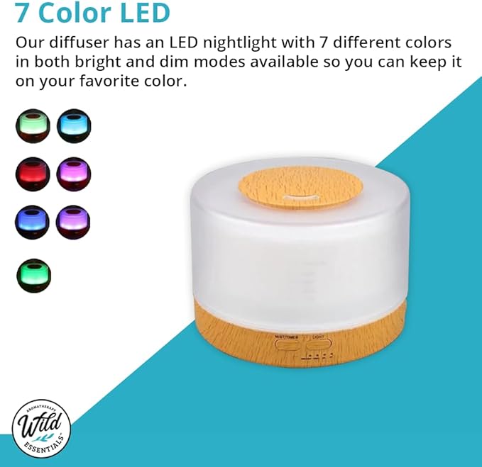 Wild Essentials 700ml Designer Large Room Essential Oil Diffuser, 5 in 1 Ultrasonic Aromatherapy Vaporizer Cool Mist Humidifier, Home, Office Bedroom, Timer Auto-Off, 7 Color LED, Light Wood Branches