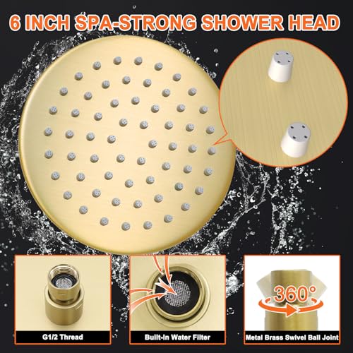 6 Inch Round Rainfall Shower Head with Stainless Steel Arm High Pressure Water Saving Anti