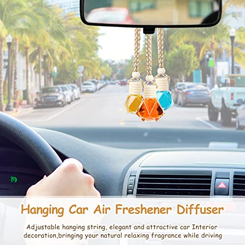 50 Pcs/Set,8ml Hanging Car Air Freshener Diffuser,Empty Clear Glass Essential Oil Fragrance Perfume Diffuser Pendant Glass Vials with Wooden Caps & Hanging String,Diamond Shaped Style (50 Count)