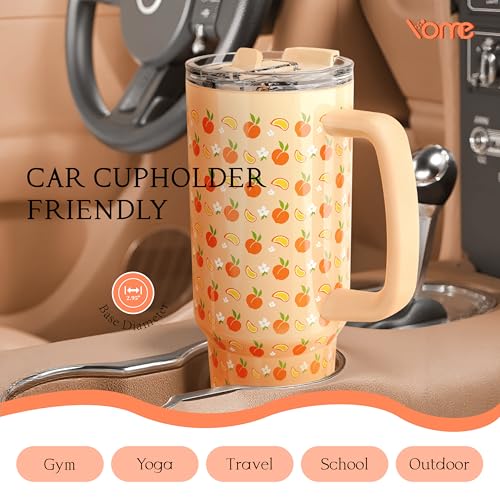 40 oz Summer Peach Tumbler with Handle and Flip Straw for Women