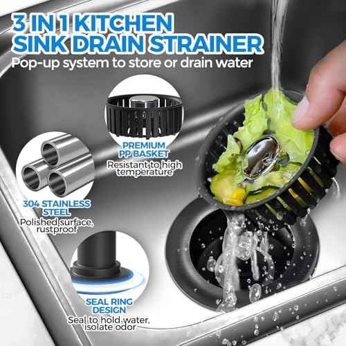 3 in 1 Kitchen Sink Drain Strainer Stopper Removable Basket Pop