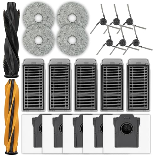 22 Pack) X50 Ultra Replacement Parts for Dreame L50 Ultra/ L40S Pro Ultra/ X50 master Robot Vacuum Cleaner, 2 Roller Brushes, 6 Side Brushes, 5 Dust Bags, 5 HEPA Filters, 4 Mop Pads, Accessories Kit (22 Count)