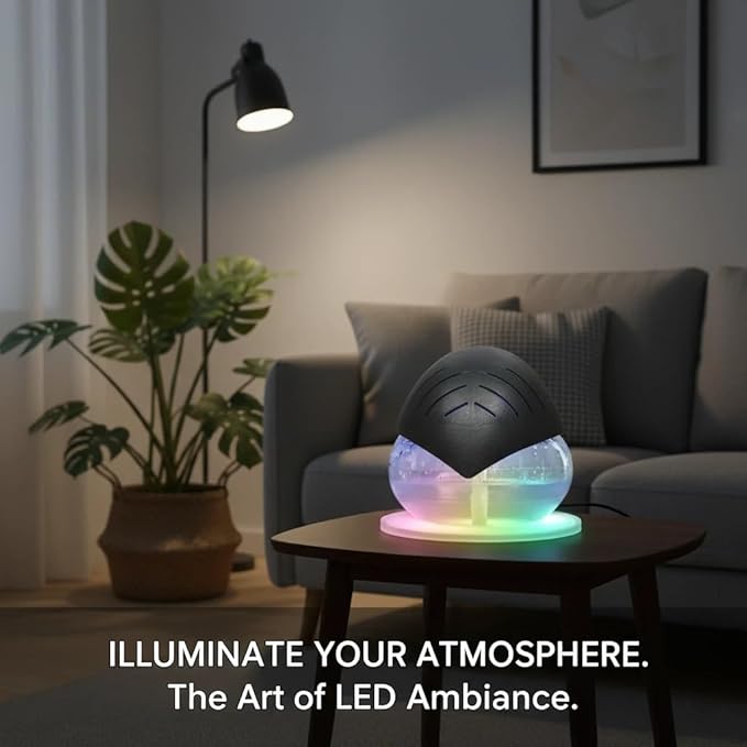 Air Purifier (Black) - Water Filter Air Washer For Home and Office - Essential Oil Aroma Diffuser With LED Night light - Small Air Cleaner For Smoke and Pets (Black)