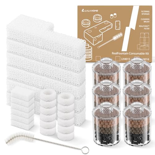RealPura Filters 6pcs and Filter Sponges 6 Pack Compatible with Automatic Cat Water Fountain (12 Count)