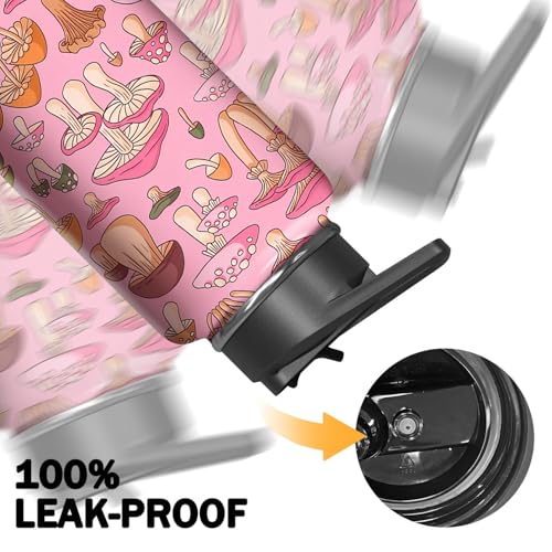 32oz Mushroom Water Bottle with Handle and Flip Straw