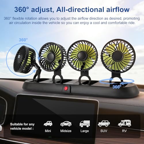 Portable 4 Head Car Cooling Fan with Cigarette Lighter Plug