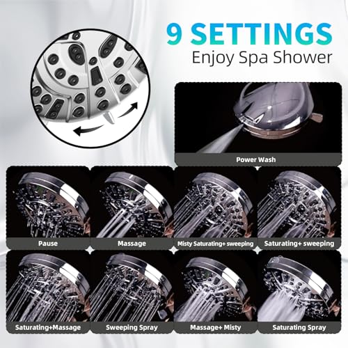 9 Functions High Pressure Shower Head with Handheld
