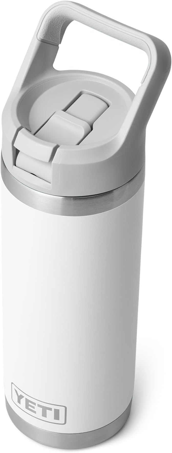 YETI Rambler 18 oz Bottle, Vacuum Insulated, Stainless Steel with Color Matching Straw Cap, White