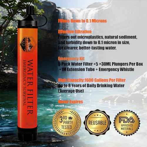 5 Pack Personal Water Filter Straw with Emergency Whistle (5 Count)