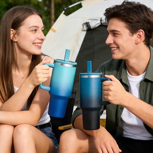 40 oz Insulated Tumbler with Handle & Flip Straw