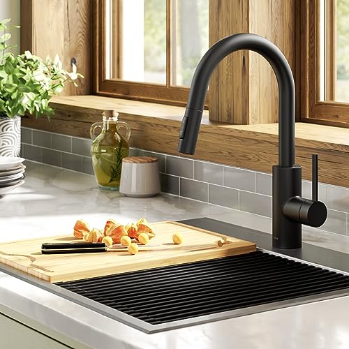 Oletto Single Handle Pull Down Kitchen Faucet with QuickDock Top Mount Installation Assembly in Matte Black