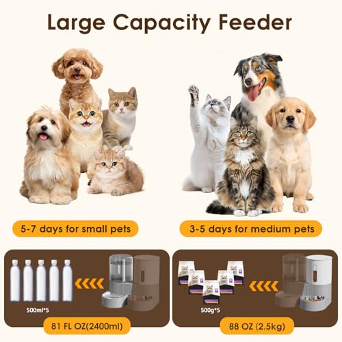 2 in 1 Automatic Gravity Cat Dog Feeder and Water Dispenser with 304 Stainless Steel Bowls