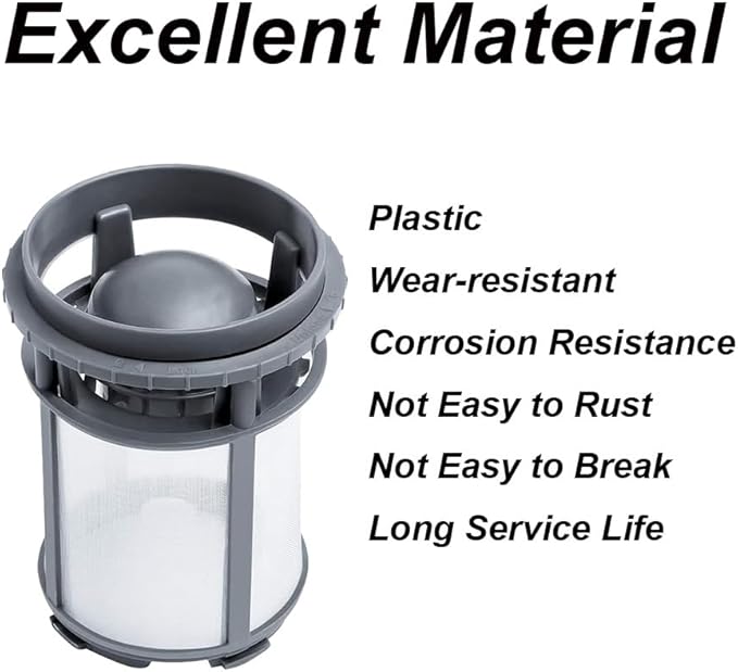 Plastic Dishwasher Filter Replacement W10872845, Efficient Filtration, Easy to Install & Maintain, Compatible with Whirlpool Models WDT730PAHZ0, WDF520PADM7, WDT750SAHZ0 & More