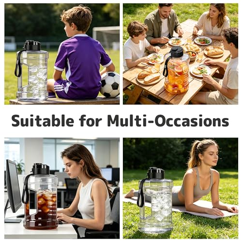 Large Water Bottle with Motivational Time Marker & Straw & Handle