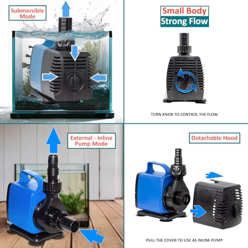 1981 GPH Submersible Water Pump Hydroponic Pump for Pond Aquarium Sump Fountain
