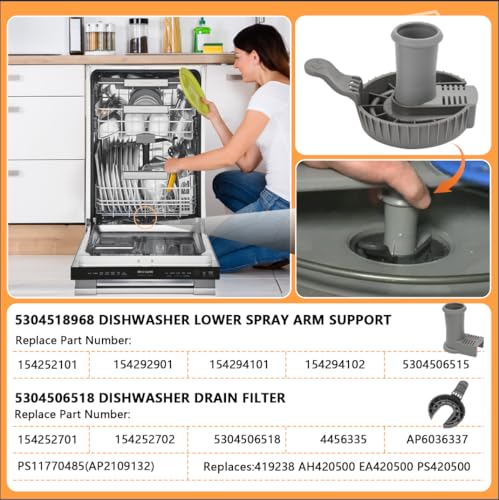 5304518968 Dishwasher Lower Spray Arm Support and 5304506518 Dishwasher Sewer Filter
