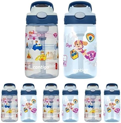 Contigo Paw Patrol Kids 14oz Plastic Water Bottles Aubrey Design with Spill-Proof Lid Silicone Straw Convenient for Travel/Home/School Use Dishwasher Safe,(Pack of 8)