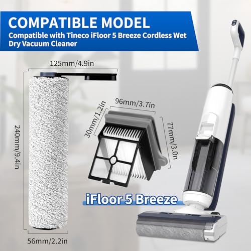 Replacement Brush Roller & Filters for Tineco iFloor 5 (6 Count)