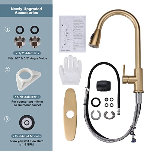 Brushed Gold Kitchen Faucet With Sprayer