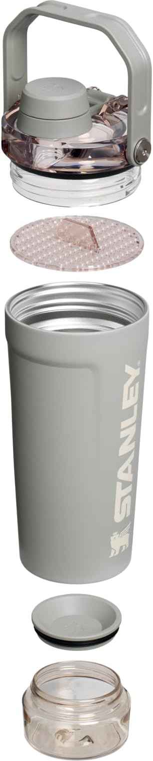 STANLEY Vitalize Shaker Bottle 20 oz | Leakproof Insulated Stainless Steel Shaker Cup | Base Storage and Twist On Fast Flow Lid | Protein Shakes and Pre Workout Powder | BPA-Free | Sage Grey