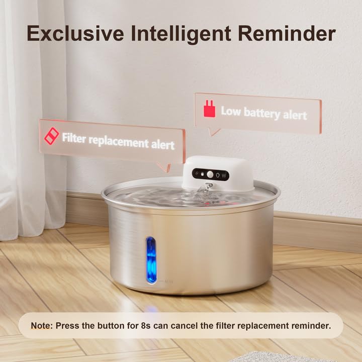 W12 Upgraded Wireless Smart Stainless Steel Dog & Cat Water Fountain