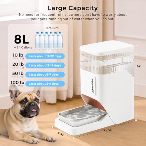 Automatic Dog Water Dispenser 8L with Stainless Steel Bowl