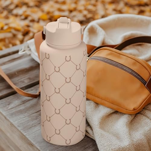 Horse Water Bottle 32oz Stainless Steel with Lid & Straw