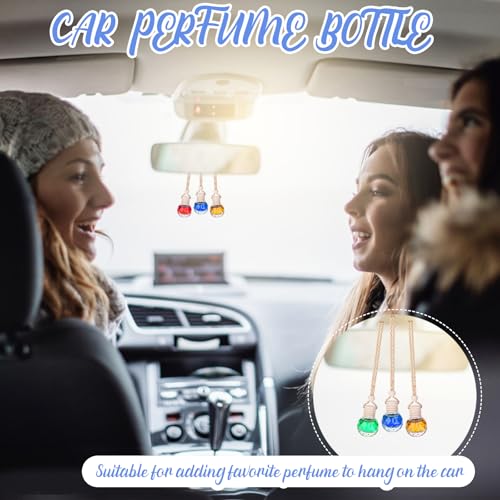 60 Pcs Hanging Car Air Freshener Car Diffuser Bottle Empty Glass Perfume Bottles Air Freshener Diffuser Bottle Pendant for Essential Oils Fragrance Aromatherapy Ornament Decor (60 Count)