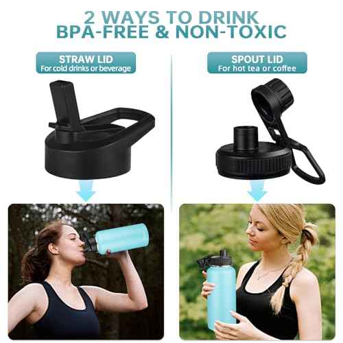 32oz Metal Sports Insulated Water Bottle with 2 Lids