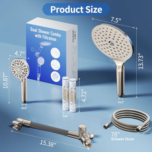 Dual Filtered Shower Heads with Handheld Spray Brushed Nickel