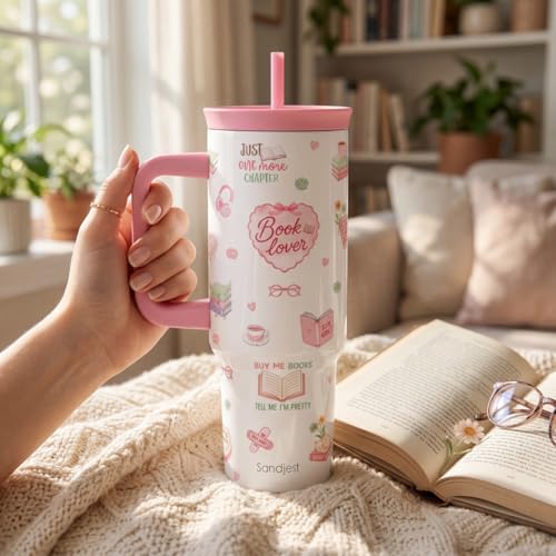 Book Lover Stainless Steel Locking Lid Silicone Straw Tumbler with Handle 40oz