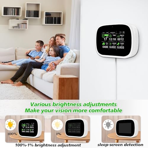 18-in-1 Smart Air Quality Monitor, WiFi Indoor Air Detector with Dual Chip, Real-Time Monitoring for AQI, CO2, PM2.5, PM1.0, PM10, TVOC, HCHO, Time, Temperature and Humidity with APP