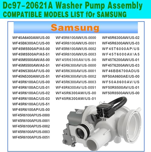Upgraded) DC97-20621A Washer Pump Assembly Replace DC31-00187A 4959632 AP6807020 PS12592830 EAP12592830 Fit for Samsung Washing Machine Drain Pump Motor