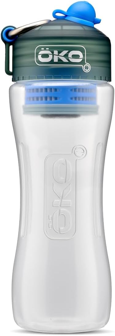 ÖKO H2O Filtration Water Bottle with Advanced Electro-Adsorption Filter, Portable Water Filter Bottle for Travel, Hiking & On The Go, BPA-Free Reusable Bottle, Long Lasting 100 Gallon Filter, 22 Oz