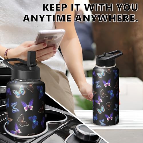 32oz Butterfly Water Bottle with Handle and Flip Straw