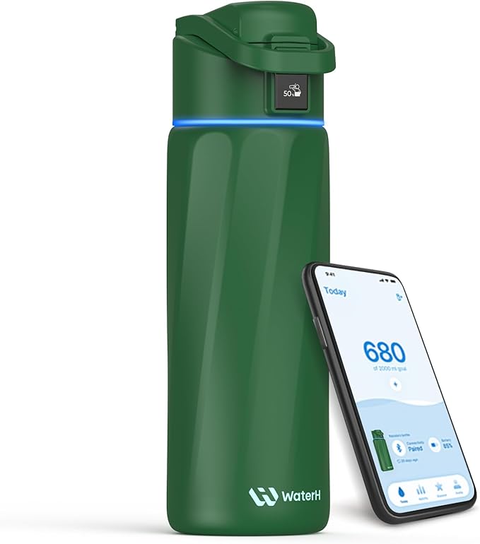 BOOST Smart Water Bottle with Reminder & Tracker, 24oz Vacuum Insulated Bottles Stainless Steel, BPA-Free, Wide Mouth, Ideal Gift for Men, Women, Christmas, New Year, Gym, Office, School