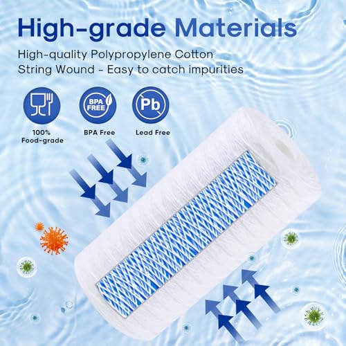 50 Micron 10”*4.5'' Whole House Sediment String Wound Water Filter Replacement filter for 84637 (2 Count)